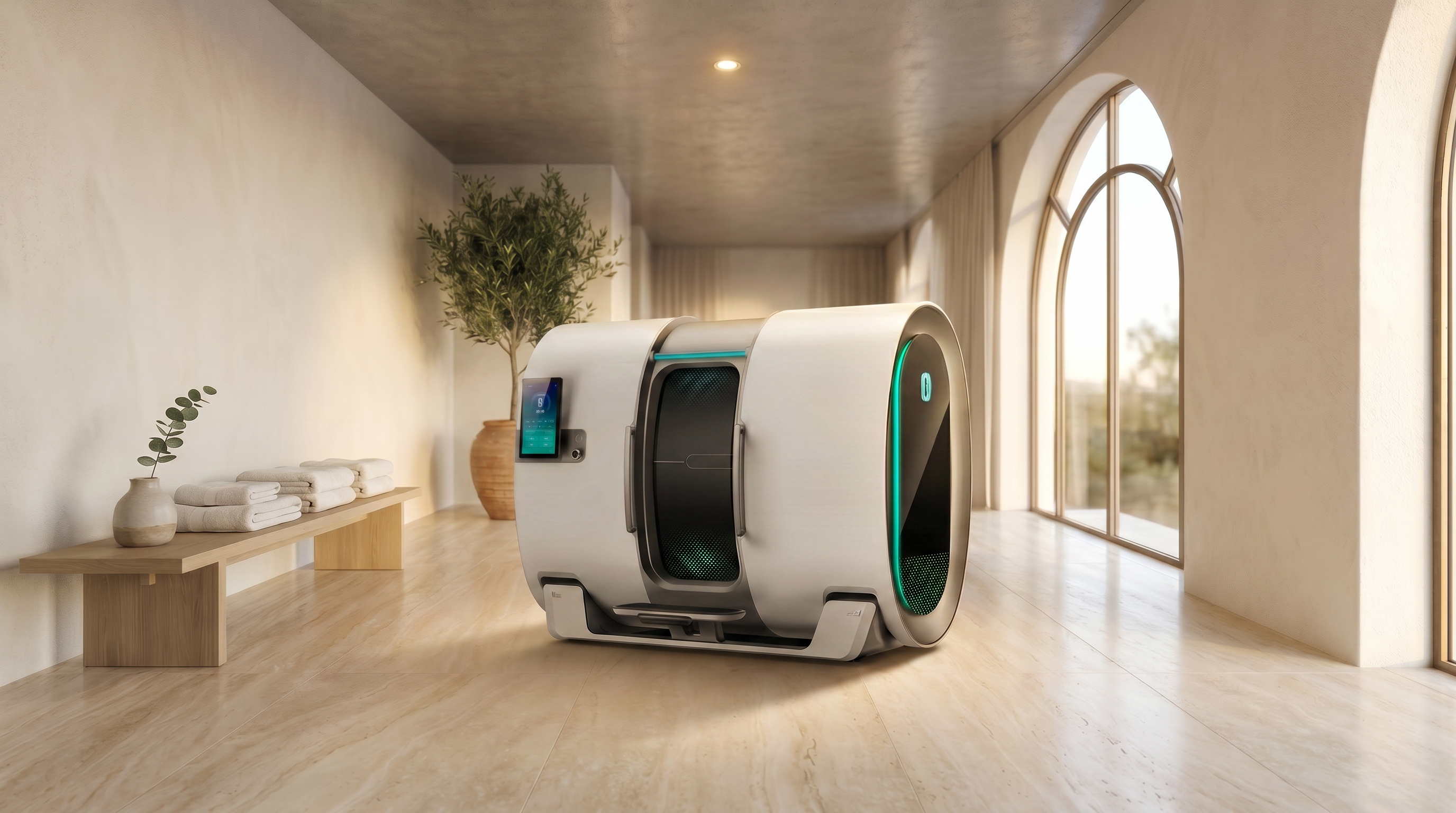 Helix Pro — Fully assembled unibody hyperbaric chamber.